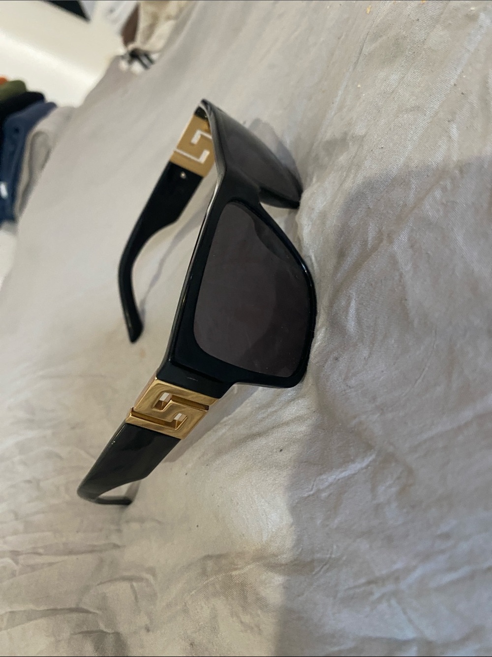 Versace Collection Black and Gold Rectangular Women's Sunglasses